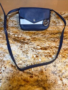 Michael Kors Navy and White Crossbody Mini Bag with MK Charm